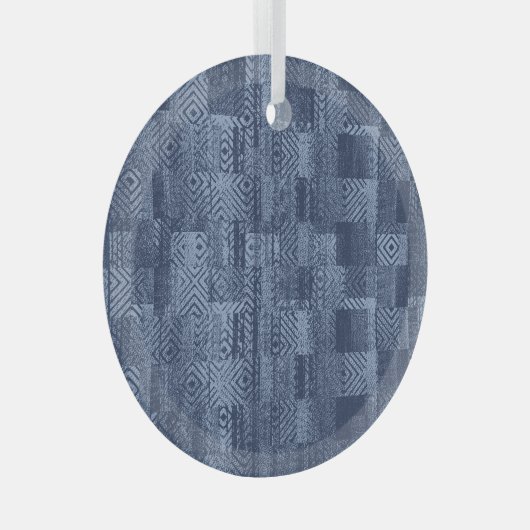 Minimal Denim Abstract Memphis Patchwork Glas Ornament (Voorkant Rechts)