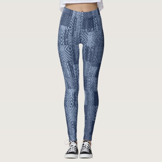 Minimal Denim Abstract Memphis Patchwork Leggings (Voorkant)