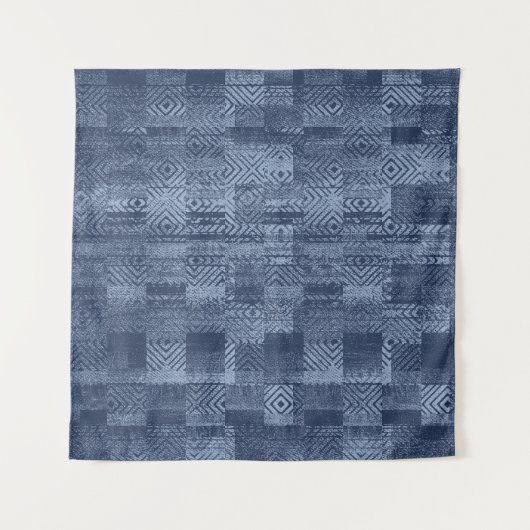 Minimal Denim Abstract Memphis Patchwork Wandkleed (Voorkant (horizontaal))