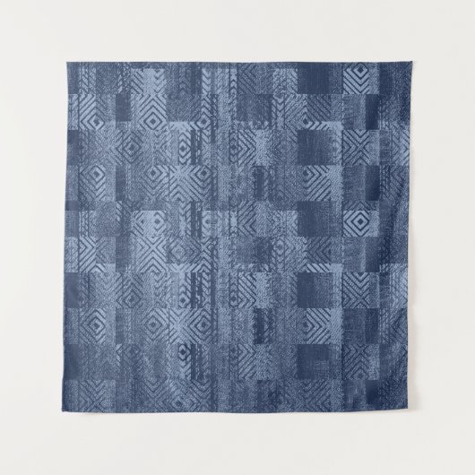 Minimal Denim Abstract Memphis Patchwork Wandkleed (Voorkant)
