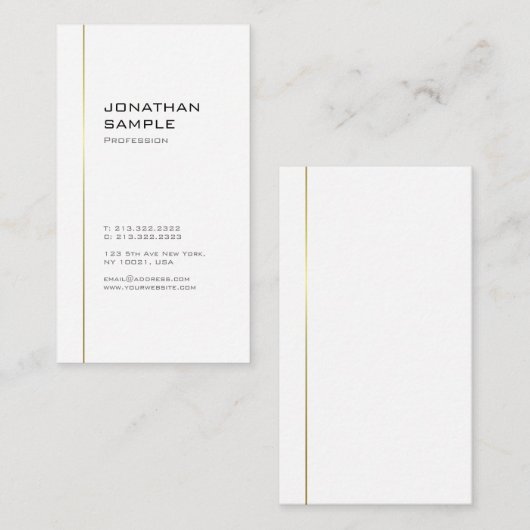 Minimal Design Modern Trendy Cool Gold White Visitekaartje (Voorkant / Achterkant)