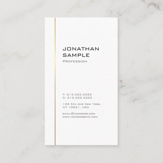 Minimal Design Modern Trendy Cool Gold White Visitekaartje (Voorkant)