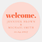 Minimal Design Orange Pink  Welcome Ronde Sticker (Voorkant)