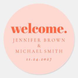 Minimal Design Orange Pink  Welcome Ronde Sticker