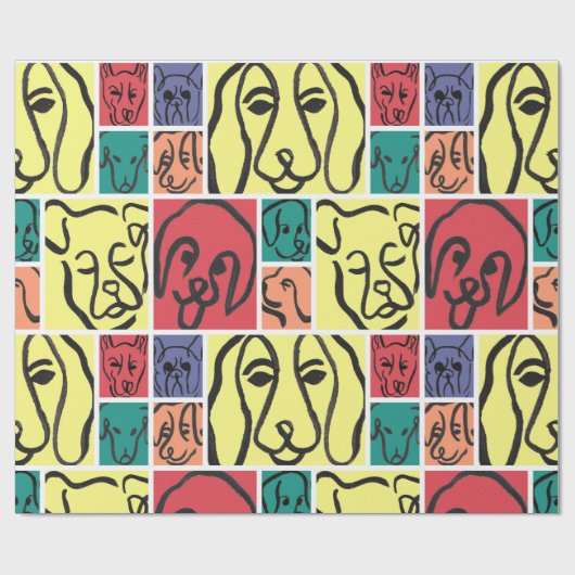 Minimal Dogs Line Art Collage Cadeaupapier (Vlak)