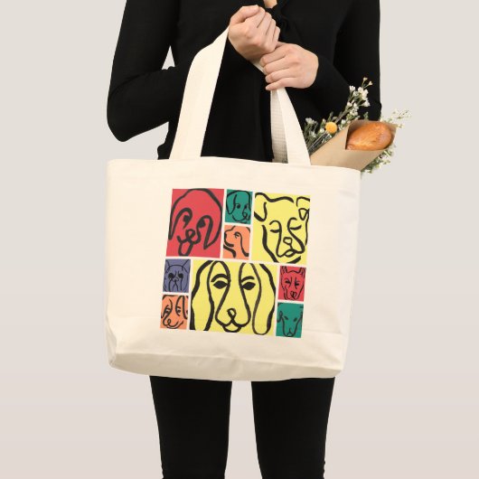 Minimal Dogs Line Art Collage Grote Tote Bag (Voorkant (product))