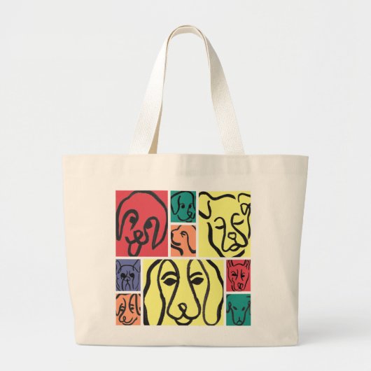 Minimal Dogs Line Art Collage Grote Tote Bag (Voorkant)
