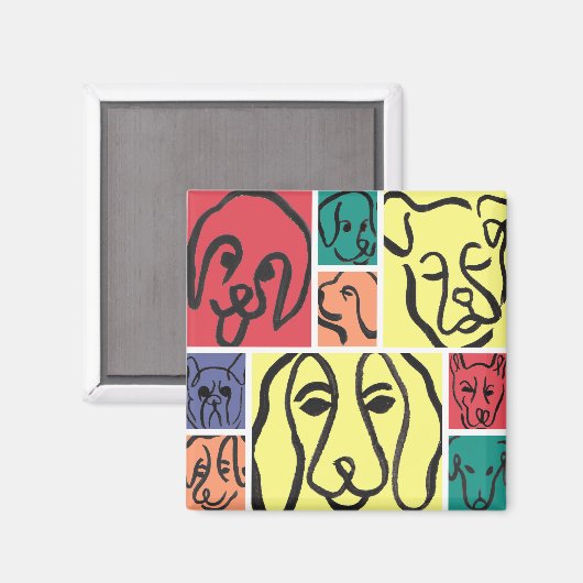 Minimal Dogs Line Art Collage Magneet (Voorkant / Achterkant)