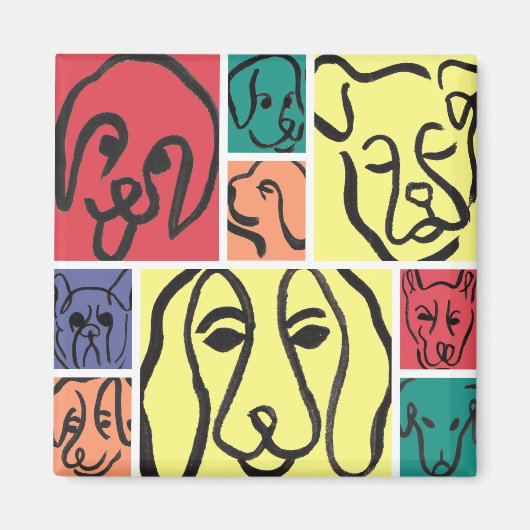 Minimal Dogs Line Art Collage Magneet (Voorkant)