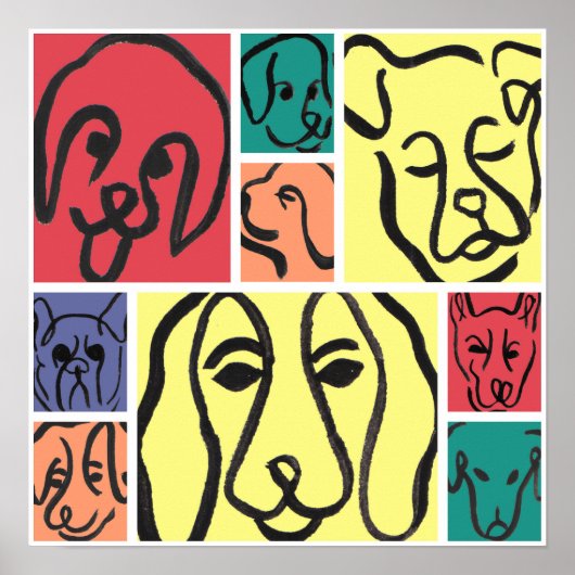 Minimal Dogs Line Art Collage Poster (Voorkant)