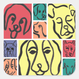 Minimal Dogs Line Art Collage Vierkante Sticker