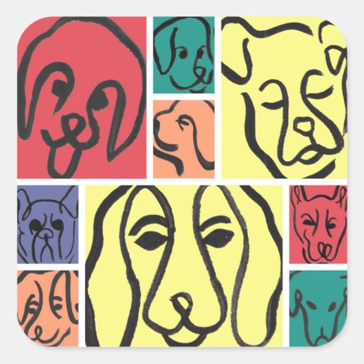 Minimal Dogs Line Art Collage Vierkante Sticker (Voorkant)
