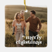 Minimal Double Sided Retro Family Photo Christmas Keramisch Ornament (Voorkant)