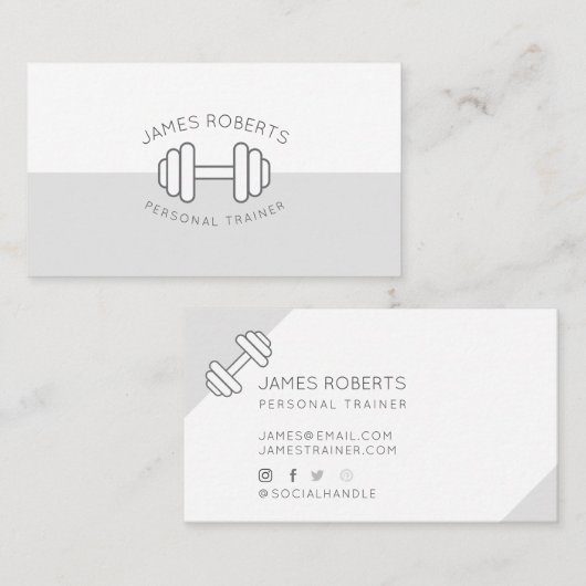 Minimal Dumbbell Personal Trainer Grijs & Wit Visitekaartje (Voorkant / Achterkant)