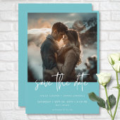 Minimal Dusty Aqua Blauwgroen Modern Photo Wedding Save The Date
