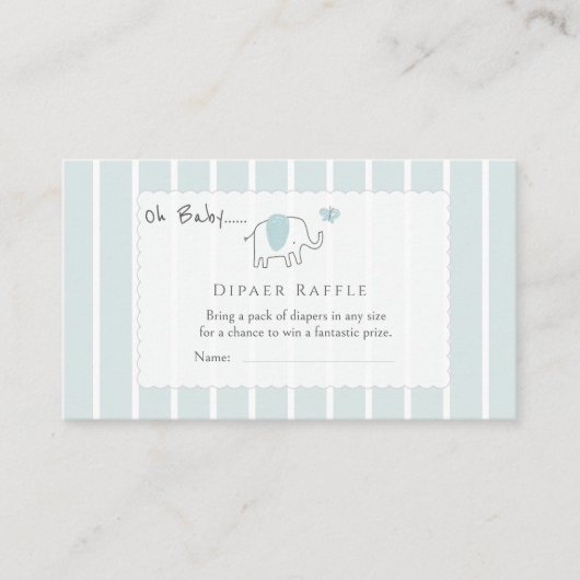 Minimal Dusty Blue Elephant Sketch Diaper Raffle Informatiekaartje (Voorkant)