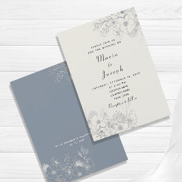 Minimal Dusty Blue Floral Wedding Invitation Kaart