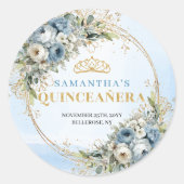 Minimal Dusty Blue Gold Greenery 15th Birthday  Ronde Sticker (Voorkant)