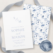 Minimal Dusty Blue Monogram Wedding Invitation Kaart
