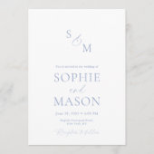 Minimal Dusty Blue Monogram Wedding Invitation Kaart (Voorkant)