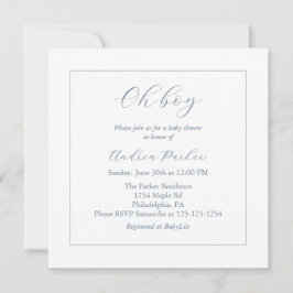 Minimal Dusty Blue Oh Boy Baby shower Kaart