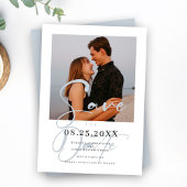 Minimal Dusty Blue Photo Wedding Sla de datum op Save The Date
