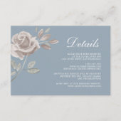 Minimal Dusty Blue Roos Wedding Details Informatiekaartje (Voorkant)