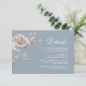 Minimal Dusty Blue Roos Wedding Details Informatiekaartje (Staand voorkant)