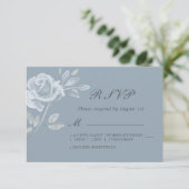 Minimal Dusty Blue Roos Wedding RSVP Kaartje (Staand voorkant)