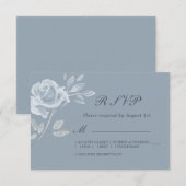 Minimal Dusty Blue Roos Wedding RSVP Kaartje (Voorkant / Achterkant)