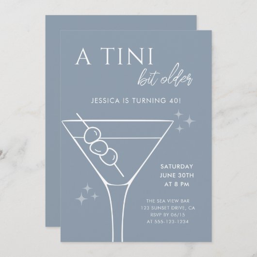 Minimal Dusty Blue Tini Bit Ouder 40ste Verjaardag Kaart (Voorkant / Achterkant)