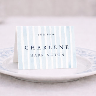 Minimal Dusty Blue Wedding Place Card  Kaart