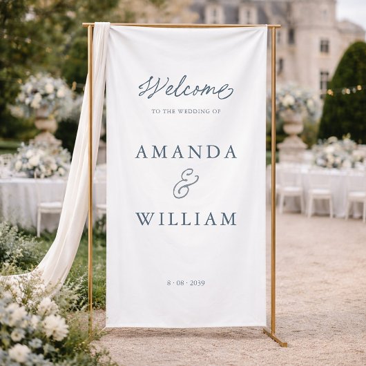 Minimal Dusty Blue Wedding Welcome Sign Spandoek