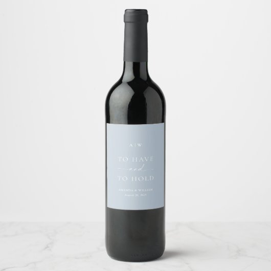 Minimal Dusty Blue Wedding Wine Label  Wijn Etiket (Voorkant)
