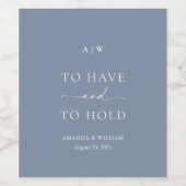 Minimal Dusty Blue Wedding Wine Label Wijn Etiket (Enkel label)