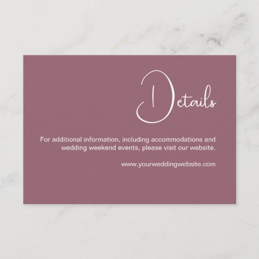 Minimal Dusty Pink Wedding Details Informatiekaartje (Voorkant)