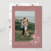 Minimal Dusty Roos Anemone Art Floral Wedding Save The Date (Voorkant / Achterkant)