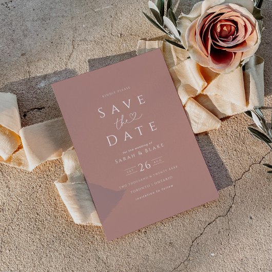 Minimal Dusty Roos Save the Date Invitation Kaart