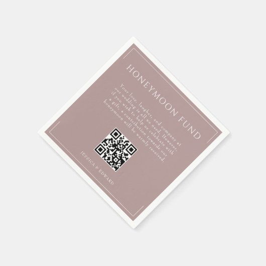 Minimal Dusty Roos Wedding Honeymoon Fund QR Code Servet (Hoek)