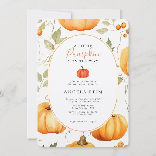 Minimal Een beetje pompoen herfstbladeren Baby sho Kaart (Voorkant)