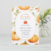 Minimal Een beetje pompoen herfstbladeren Baby sho Kaart (Staand voorkant)