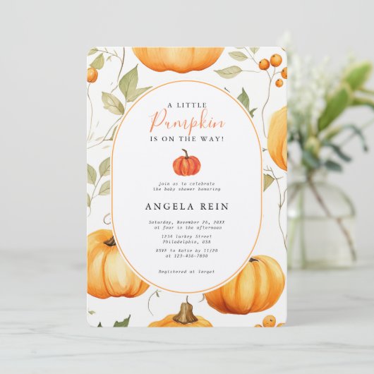 Minimal Een beetje pompoen herfstbladeren Baby sho Kaart (Staand voorkant)