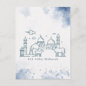 Minimal Eid al Adha Mosque and Animals Line Art Feestdagenkaart (Voorkant)