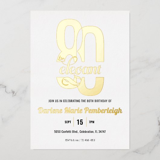 Minimal Eighty & Elegant 80th Birthday Gold Folie Uitnodiging (Voorkant)