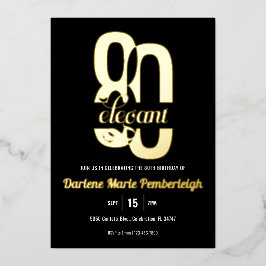 Minimal Eighty & Elegant 80th Birthday Zwart Goud Folie Uitnodiging