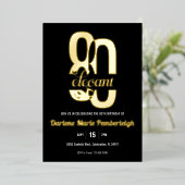 Minimal Eighty & Elegant 80th Birthday Zwart Goud Folie Uitnodiging (Staand Voorkant)