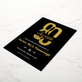 Minimal Eighty & Elegant 80th Birthday Zwart Goud Folie Uitnodiging (Gedraaid)