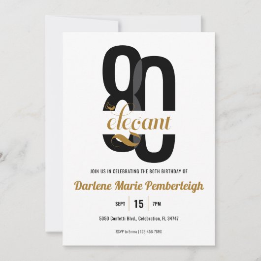 Minimal Eighty & Elegant Black Gold 80e verjaardag Kaart (Voorkant)
