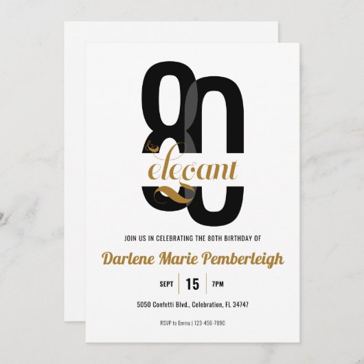 Minimal Eighty & Elegant Black Gold 80e verjaardag Kaart (Voorkant / Achterkant)