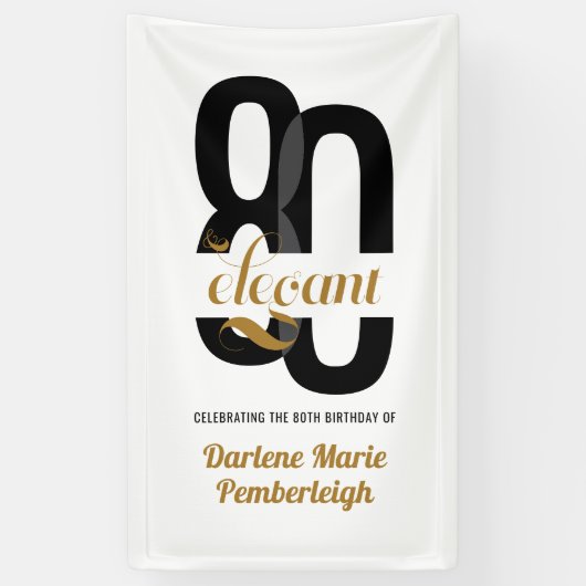 Minimal Eighty & Elegant Black Gold 80e verjaardag Spandoek (Verticaal)